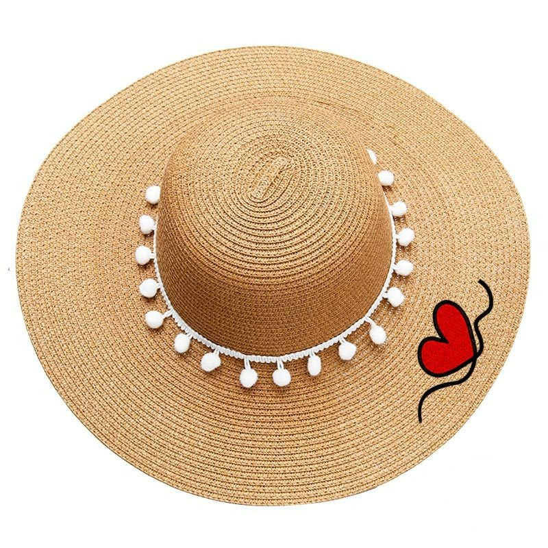 Fashion Personalized Custom Embroidery Beach Hat Your Name Text Logo Women Sun Hat Palm Straw Hat - Minihomy