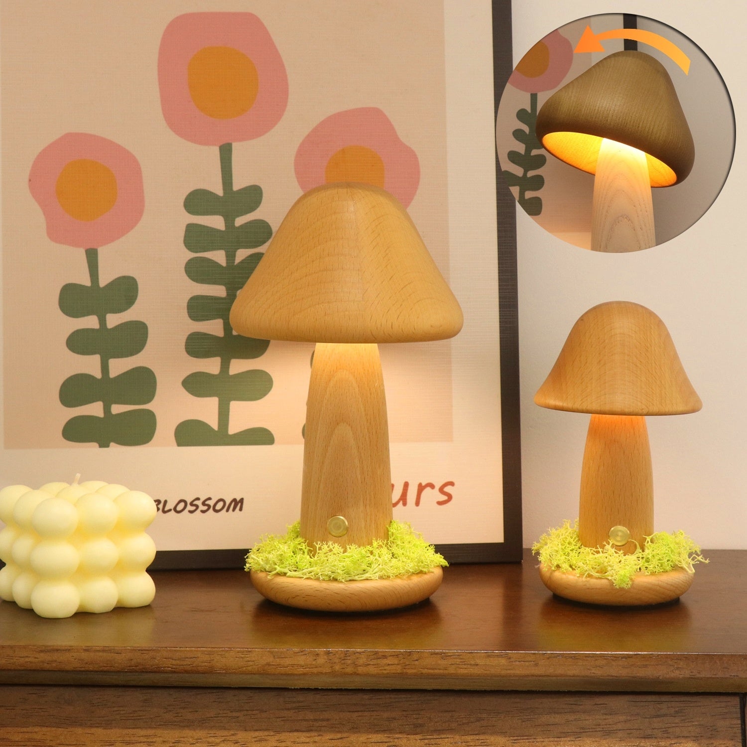 Twisted Mushroom Night Warm Light Touch Bedroom Bedhead Night Light Beech Wood LED USB Decorative Atmosphere Lamps Home Decor