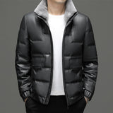 Men's Leather Down Short Jacket Fleece Padded Coat - Minihomy