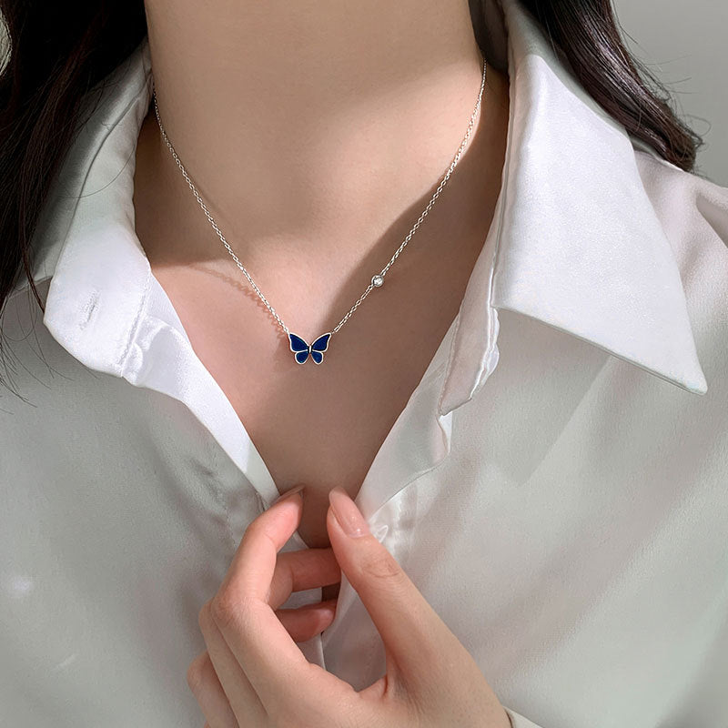 S925 Sliver Color-changed Butterfly Necklace Novelty Jewelry