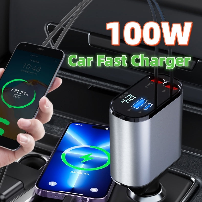 100W Super Fast Car Charger - Metal USB & Type-C Adapter - Minihomy