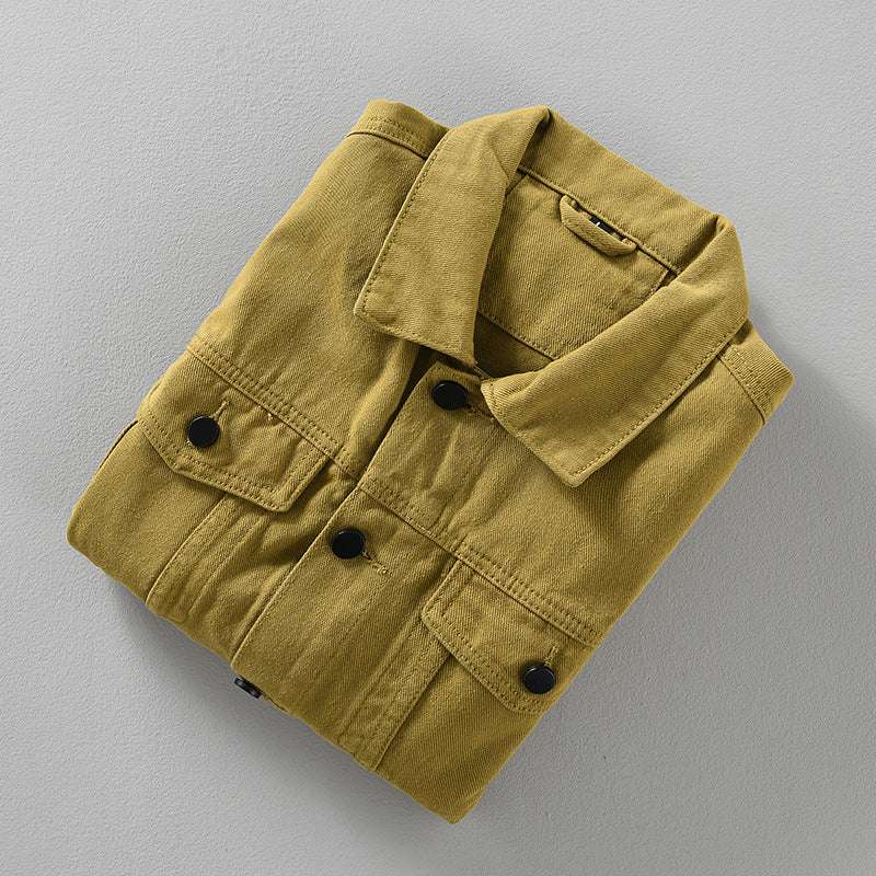 Men's French Retro Casual Solid Color Denim Jacket Shirt - Minihomy