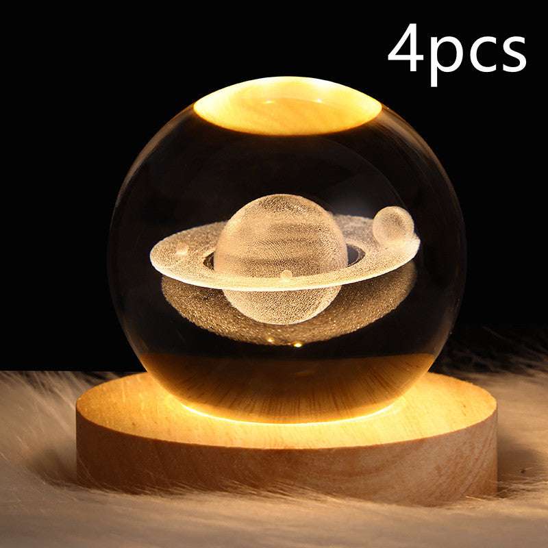 LED Night Light Galaxy Crystal Ball Table Lamp - 3D Planet Moon Lamp for Bedroom Home Decor - Minihomy