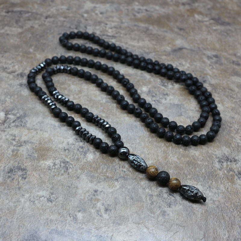 Men's Lava Rock Rosary Necklace - 6mm Beads, Pendant - Minihomy