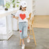 Girls White T-shirt Ripped Jeans Kids Suit - Minihomy