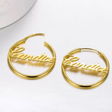 Custom Hoop Earrings Name Letter Stainless Steel Gold Color - Minihomy