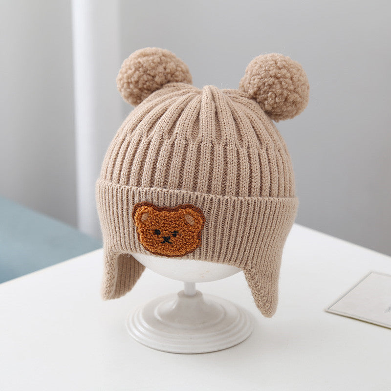 Baby Hat Warm Earflaps Cap Cute Bear Knitted Woolen Cap - Minihomy