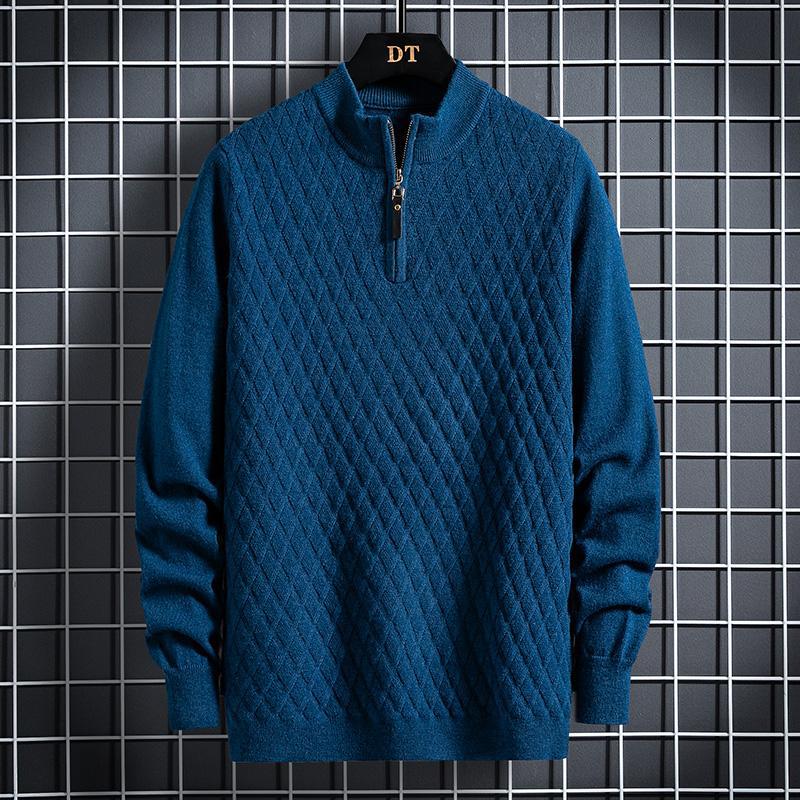 Fall Winter Men Half Zip Sweater Diamond Lattice Sweater: Elevate Your Winter Style - Minihomy