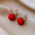 Female Bowknot Pearl Earrings Temperament Christmas - Minihomy