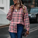 Women's New Casual Loose Boyfriend Plaid Shirt