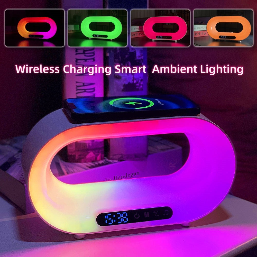 Multi-function 3 In 1 LED Night Light APP Control RGB Atmosphere Desk Lamp Smart Multifunctional Wireless Charger Alarm Clock - Minihomy