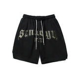 Summer Men's Letter Embroidered Sports Pants Trendy Casual Loose Straight Shorts