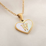 26 Letter Heart-shaped Necklace White Shell Love Clavicle Chain Necklace For Women - Minihomy