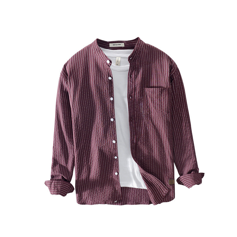 Men's Casual Striped Stand Collar Shirt - Minihomy