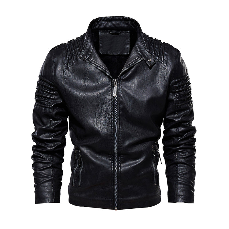 Men Leather Jacket Winter And Autumn Motorcycle PU Warm Fashion Coat - Minihomy