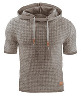 Mens Hooded Sweatshirt Short Sleeve Solid Knitted Hoodie Pullover Sweater - Minihomy