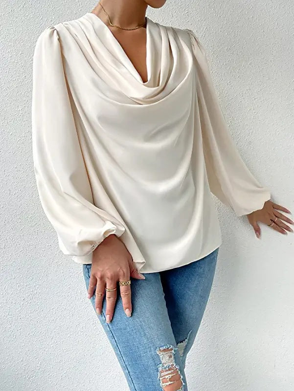 Chiffon Long-sleeved Shirt Loose V-neck Top T-shirt Women's Clothing - Minihomy