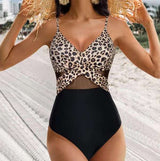 Halter-neck One-piece Swimsuit Summer Solid Color Cross-strap Design Mesh Bikini Beach Vacation Womens Clothing - Minihomy