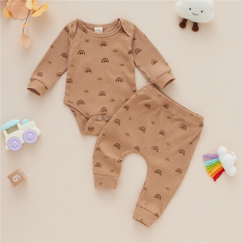 Two-piece Baby Cotton Romper Trousers With Rainbow Pattern