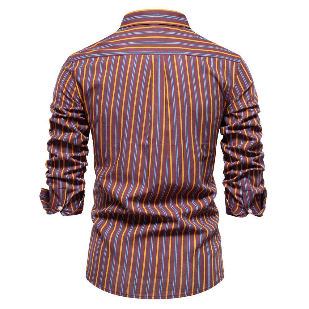 Men's All-match Striped Long-sleeved Cotton Shirt Top - Minihomy