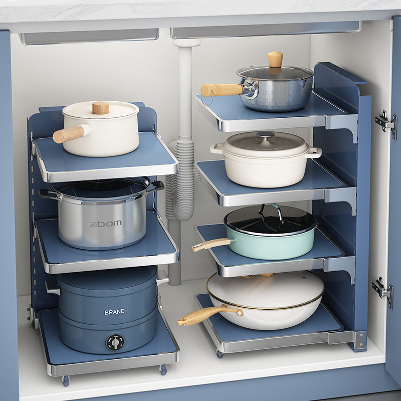 Kitchen Pot Rack Multi-layer Shelving Pot Under The Sink Cabinet Layered Storage - Minihomy