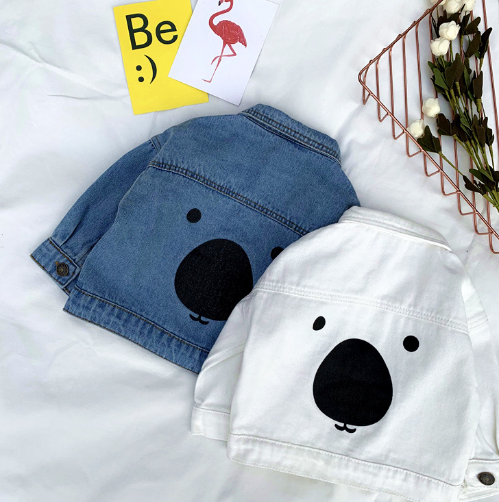 Cartoon bear boy denim jacket - Minihomy