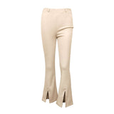 Flared Pants High-Waisted Slimming Slacks with Side Slit - Minihomy