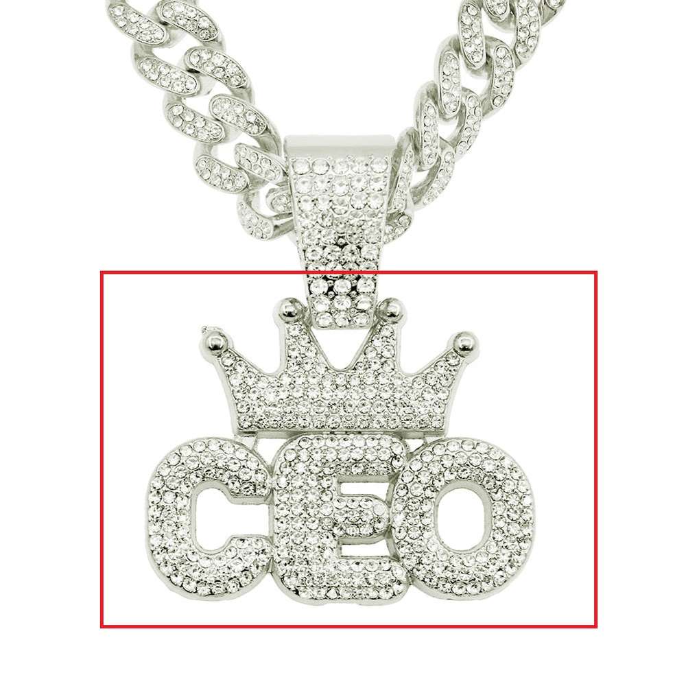 European Hip Hop Full Diamond Crown Letters Pendant Cuban Necklace - Minihomy