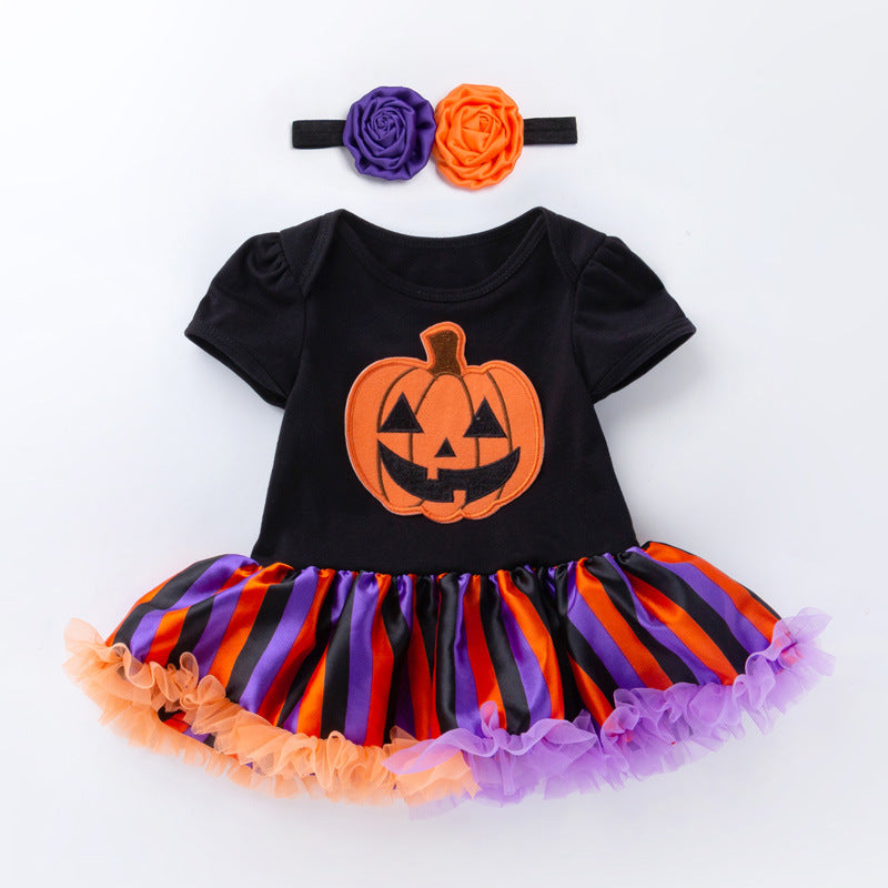 Halloween Pumpkin Short Sleeve Romper - Minihomy