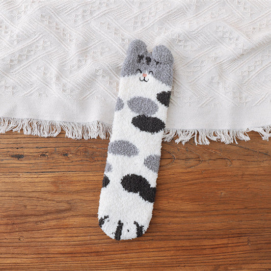 Women's Coral Fleece Cat Paw Pattern Thick Warm Socks