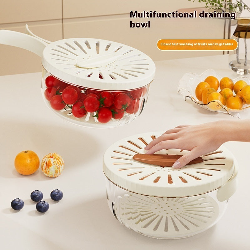 Foldable Fruit & Vegetable Drain Basket with Lid - Colander, Washing Bowl, Refrigerator Crisper, Kitchen Gadget - Minihomy