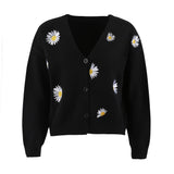 Women's Single Breasted Sweater Chrysanthemum Embroidered Cardigans Coat Clothes