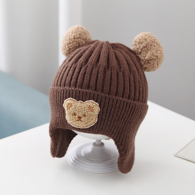 Baby Hat Warm Earflaps Cap Cute Bear Knitted Woolen Cap - Minihomy