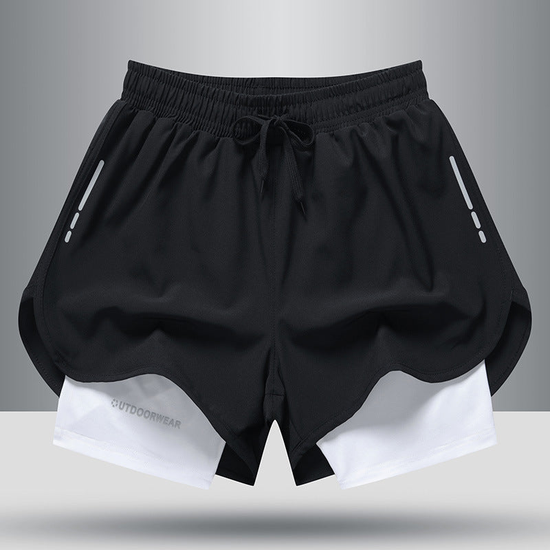 Men's Drawstring Sports Shorts Double Layer Quick Dry High Elasticity Activewear Pants - Minihomy