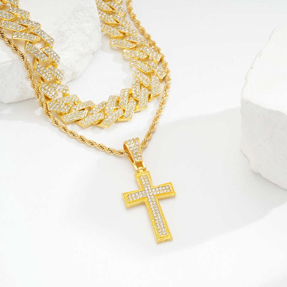 Full Diamond Cross Pendant Cuban Link Chain - Minihomy