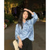 Casual Blue Striped Shirts For Women Lapel Long Sleeve Bowknot Patchwork Blouses - Minihomy