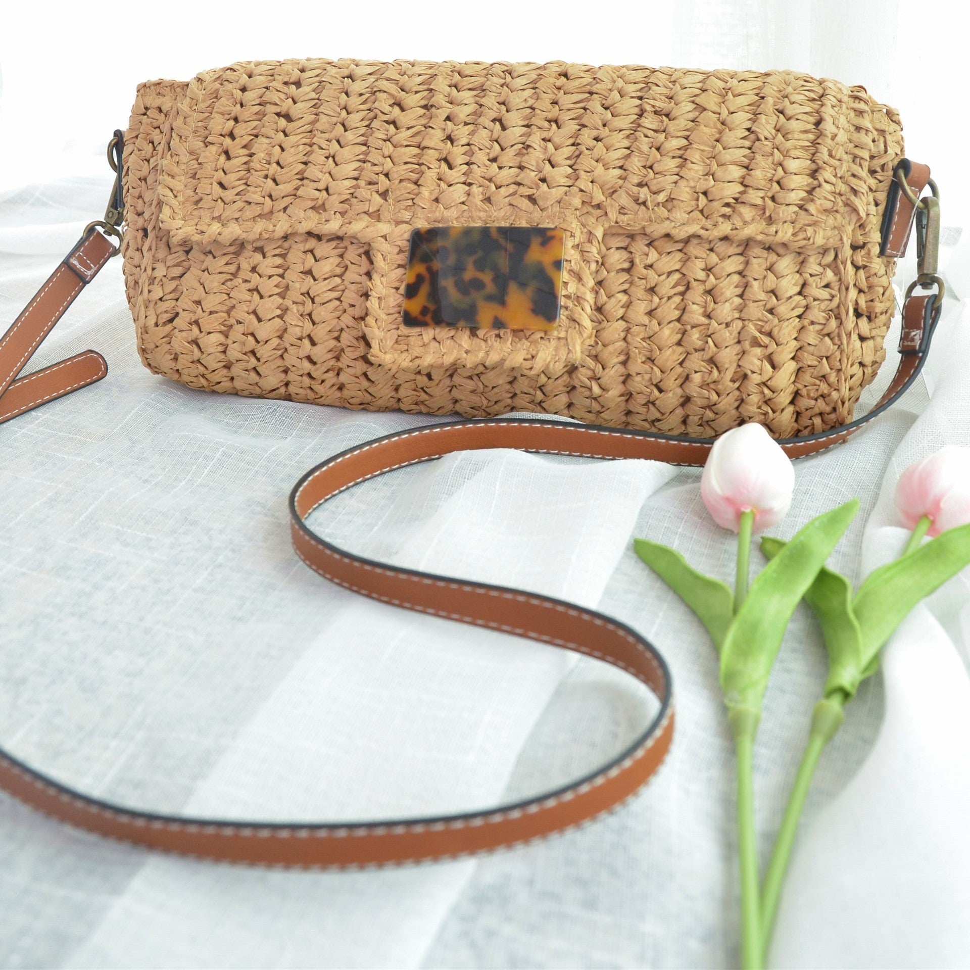 Vintage Leopard Crossbody Bag - Straw Fashion Handbag