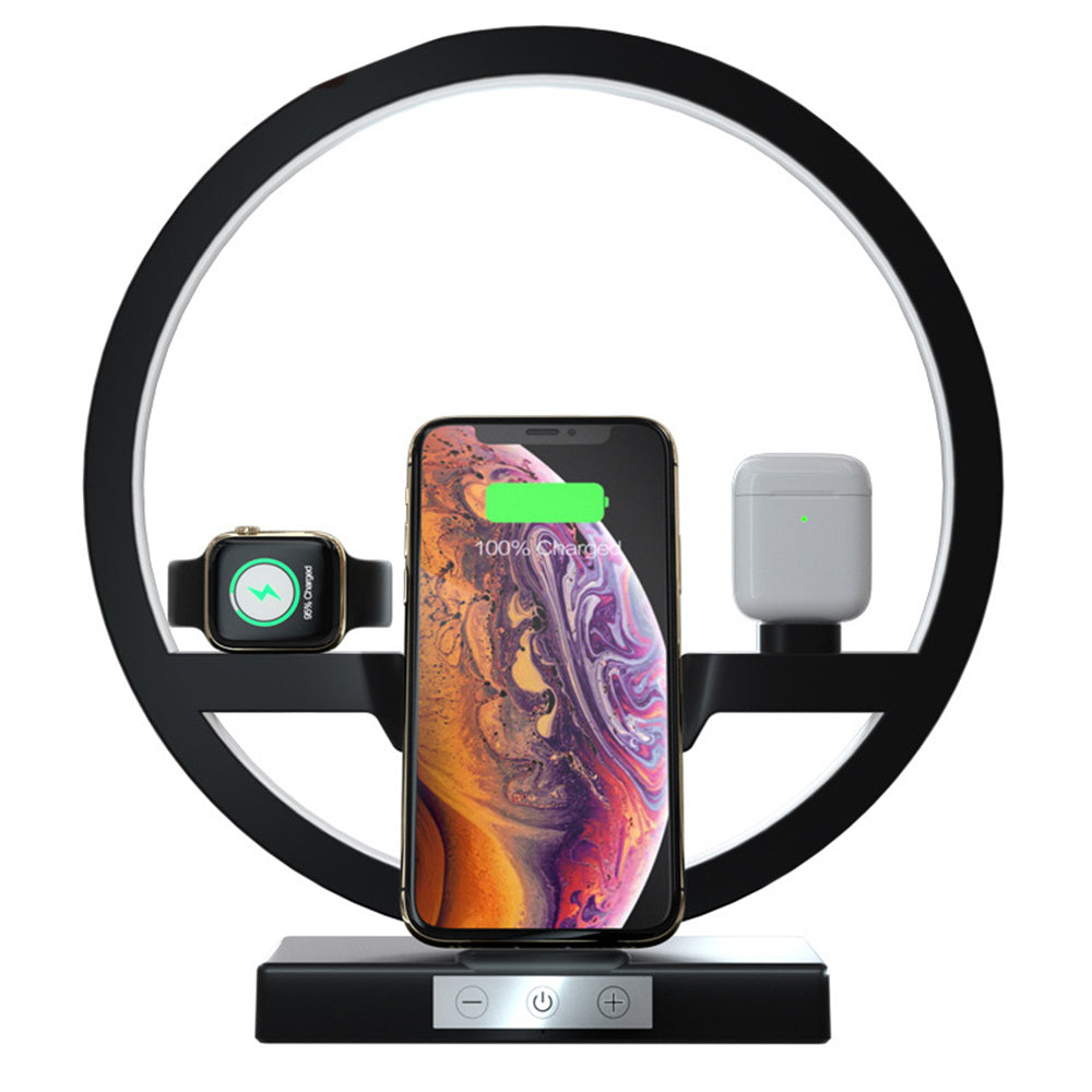 Wireless Charging Stand with Touch Lamp - 10W Fast Charge for Apple Watch, Phones & Headphones