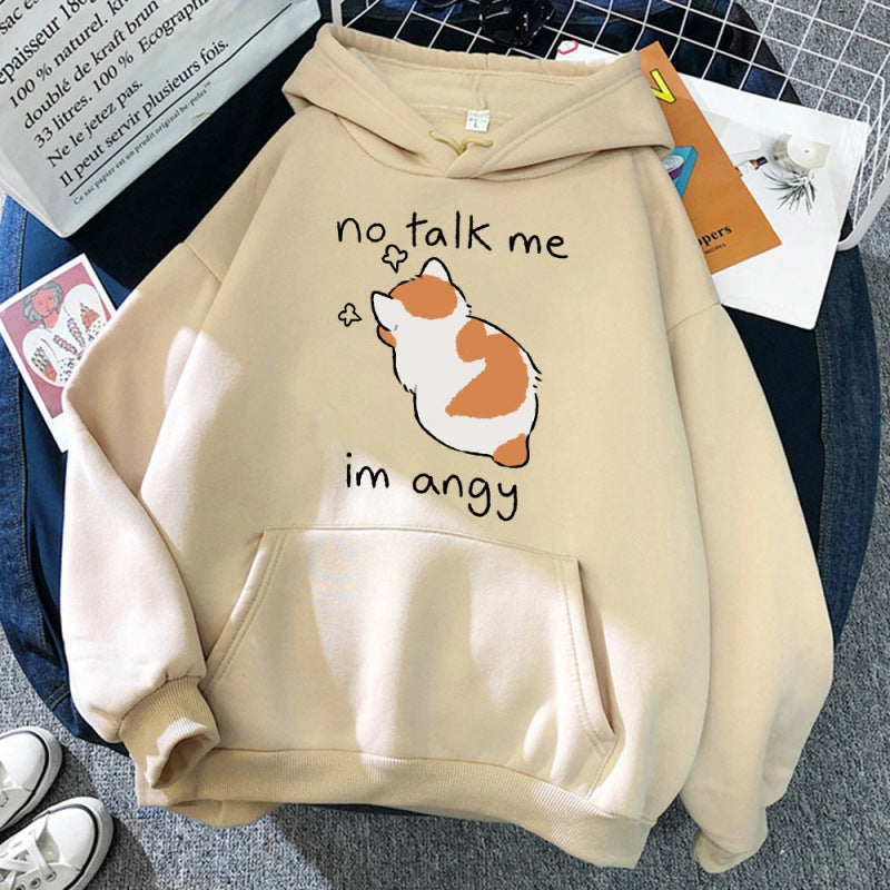 No Talk Me Cute Angry Cat Print Women Hoodie - Minihomy