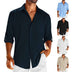 Casual  Long Sleeve Shirt With Pocket Lace Polo Collar Solid Color Button Mens Clothing - Minihomy