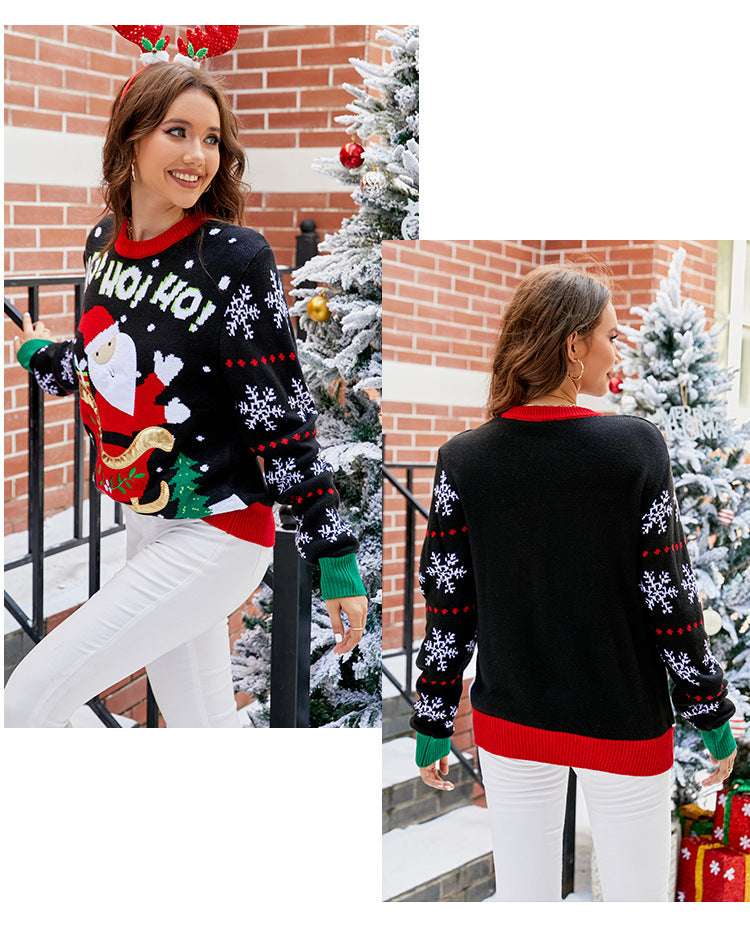 Knited Christmas Sweaters With Santa Claus Patterns Tops Pullovers For Women Clothes - Minihomy