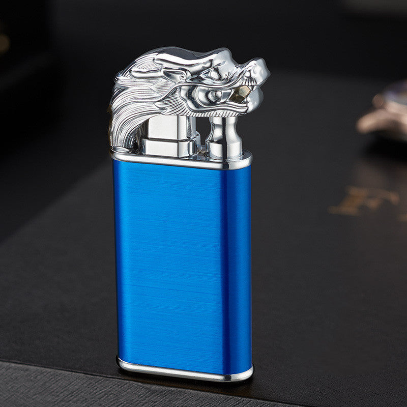 Double Flame Metal Lighter - Dragon, Tiger, Dolphin Design