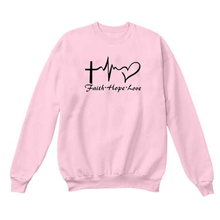 FAITH HOPE LOVE Print Sweatshirt Clothes O-neck Sweatshirt hoodies Women - Minihomy