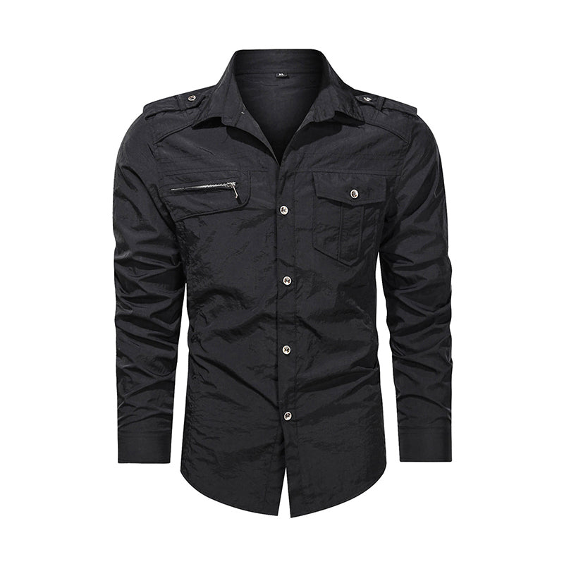 Men Shirt Outwear Military Thin Long Sleeve Shirts Quick-dry Solid Casual Fit Men Shirt - Minihomy