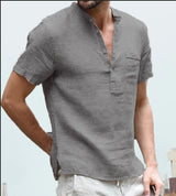 Summer Men's Short-Sleeved T-shirt Cotton Tee Linen Casual Men's