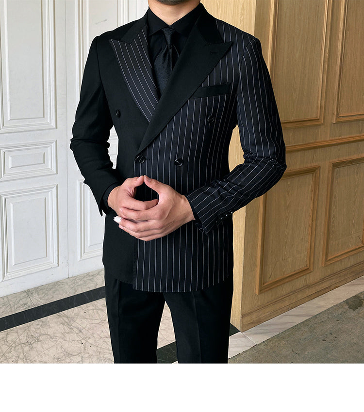 British Striped Double Breasted Suit for Men - Minihomy