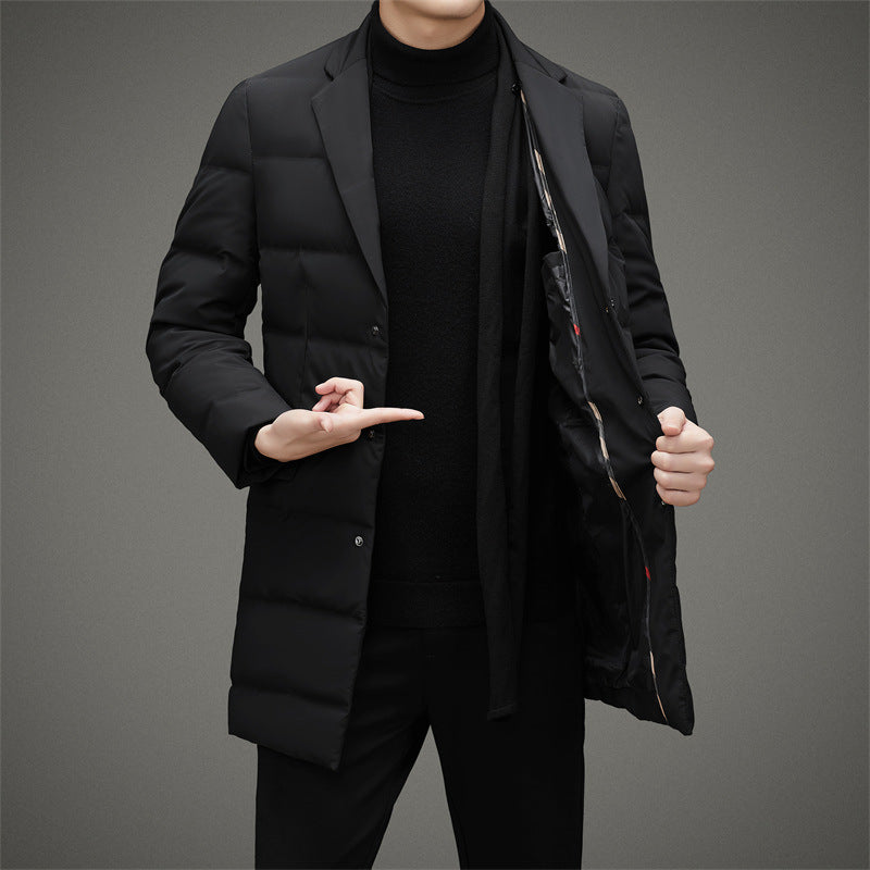 Men's Scarf Collar Cold-proof Down Jacket Coat Mid-length - Minihomy