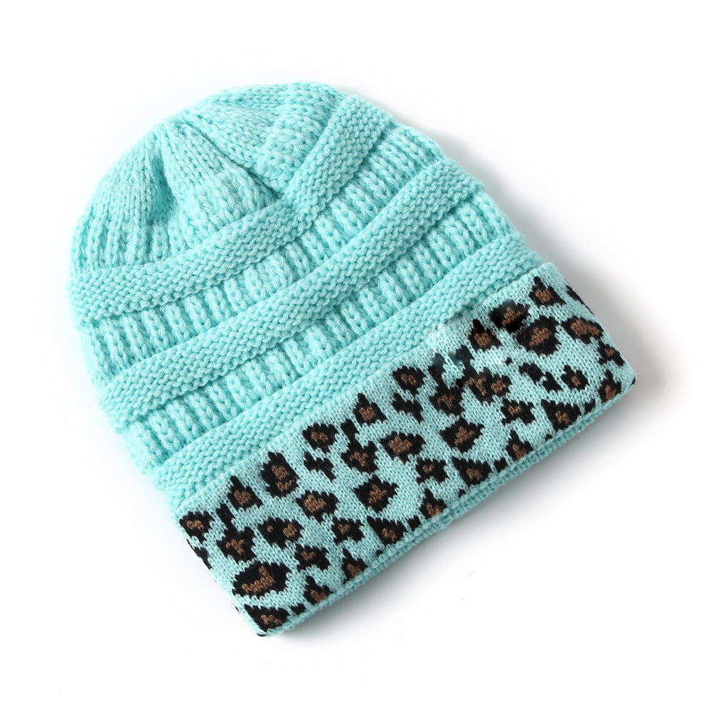 Beanie Women's Warm Leopard Print Knitted Hat Winter - Minihomy