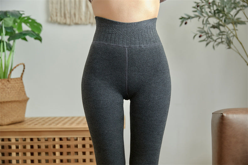 High Waist Striped Leggings - Winter Warm, Thick, High Stretch Imitation-Cashmere Skinny Pants - Minihomy