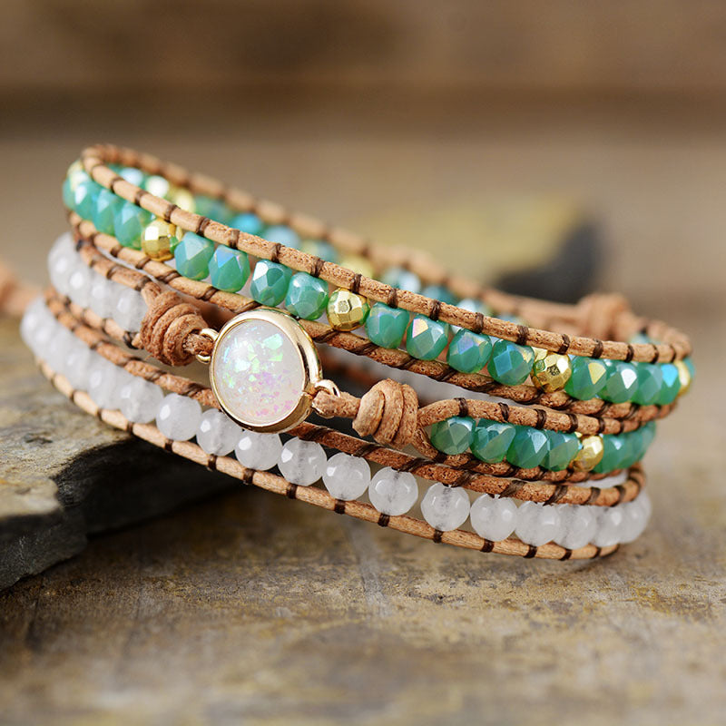 Synthetic Opal Crystal 3-layer Wrap Bracelet